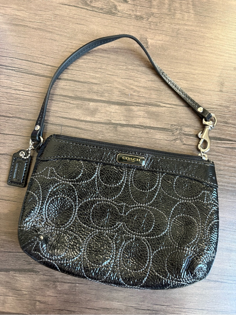 Coach Black Patent Signature Wristlet